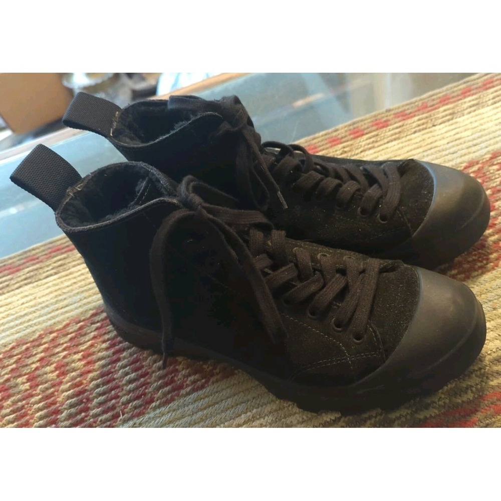 James Perse Black‎ Suede High Top Sneakers Women's Size 9 Made In Italy Faux Fur